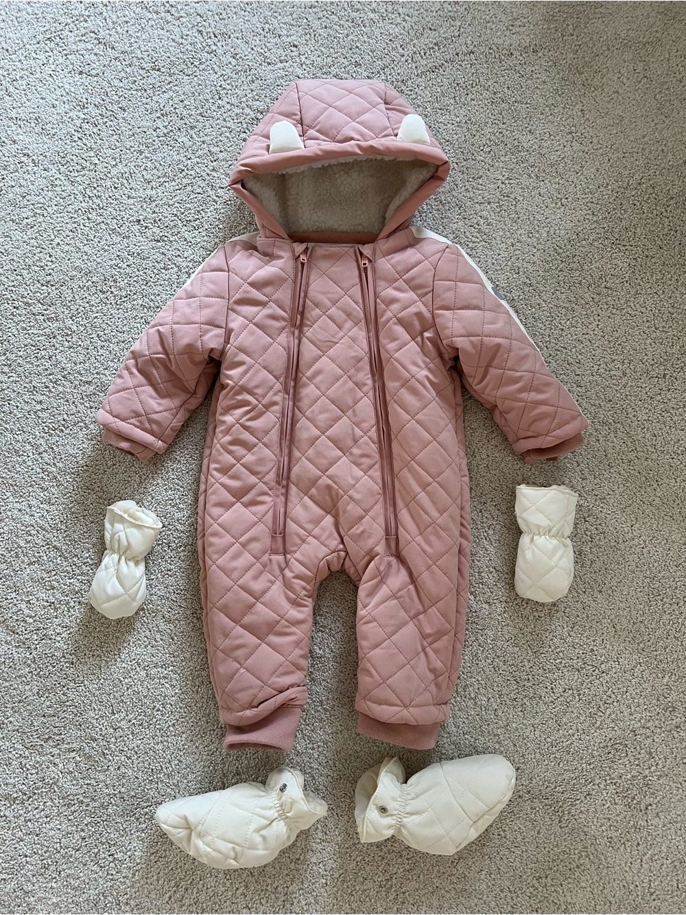 MORI Pink Quilted Snowsuit (6M-12M)